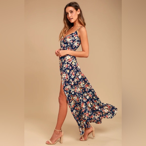 Lulus Dresses & Skirts - NEW Everlasting Bliss Navy Blue Floral Print Maxi Dress Size XS